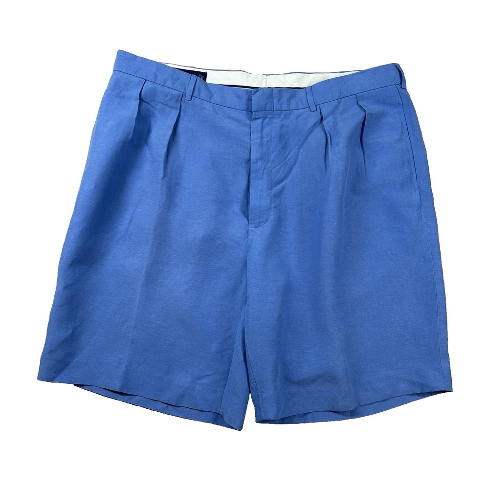 Polo Golf Ralph Lauren Shorts Mens 40 Linen Silk Blend Pleated Chino Blue
